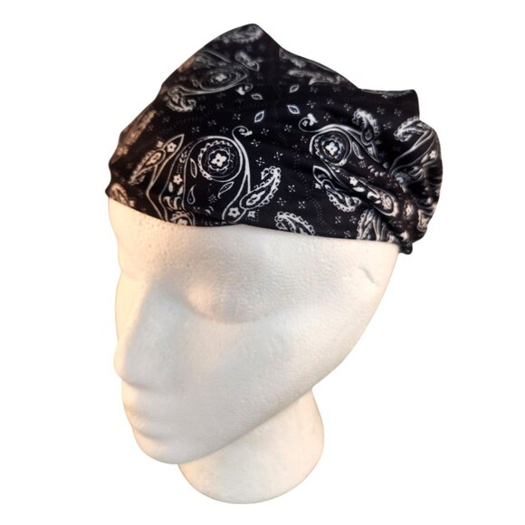 Black Paisley Knit Headwrap Hairband Soft Stretchy Headband Fabric Unisex Sweatb - Picture 8 of 8